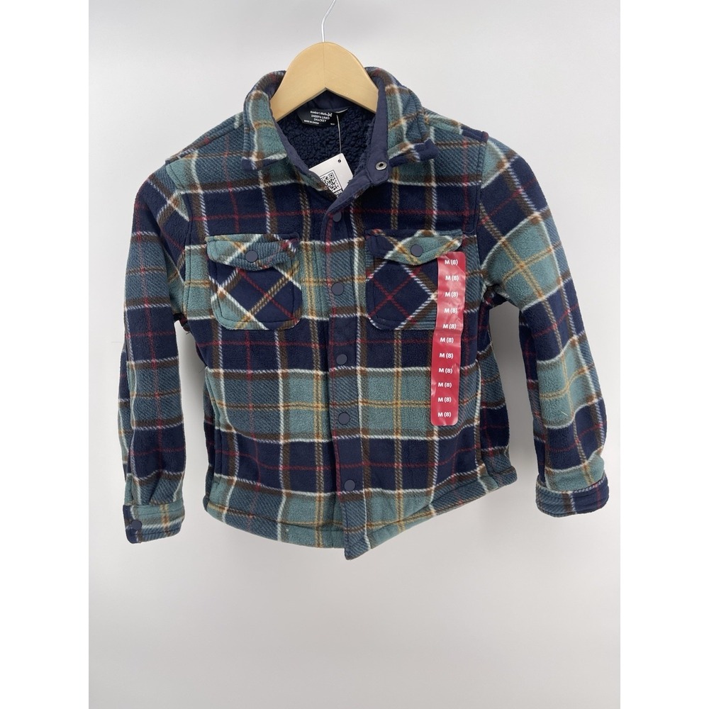 Member's Mark Boys Snap Closure Fleece Sherpa‎ Lined Shacket Navy Green M (8)